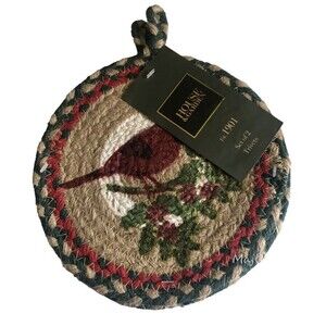 House and Garden Cardinal Christmas Bird Holiday Trivets 8" Red Green Set of 2